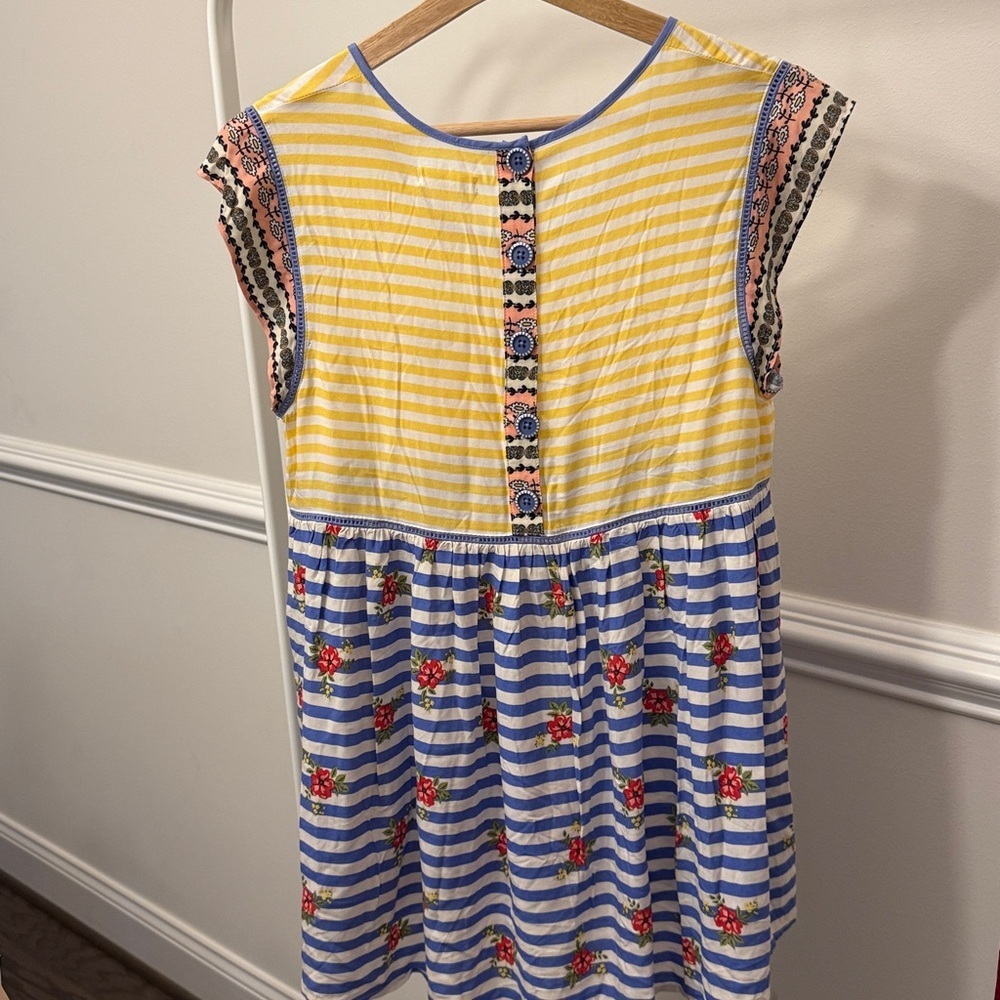 Matilda Jane Yellow & Blue Striped Dress with Red Floral Accents Size M - Picture 7 of 11